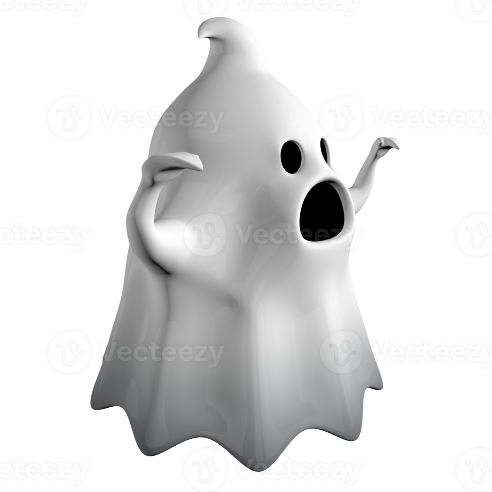 Side view of little white cartoon ghost with black mouth and eyes screaming png