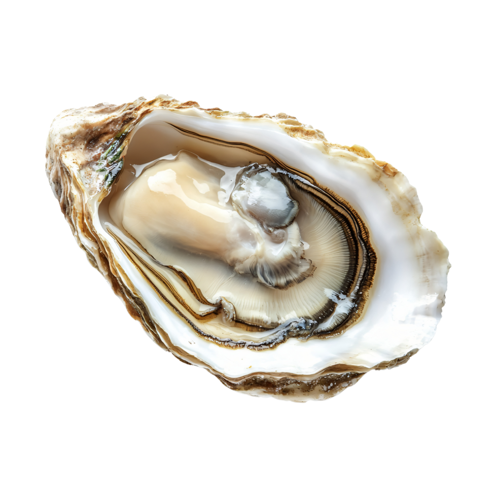 Freshly harvested oyster clam scallop half shell isolated on transparent background png