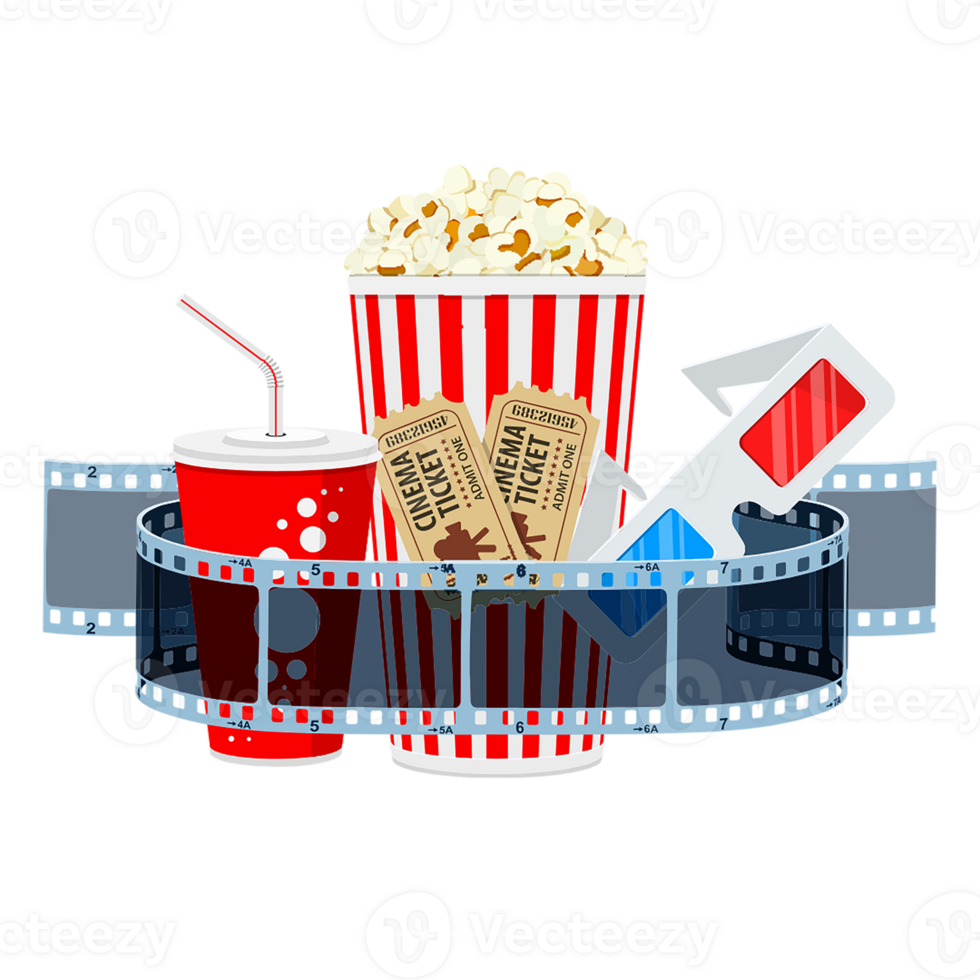 Popcorn and cinema glasses png