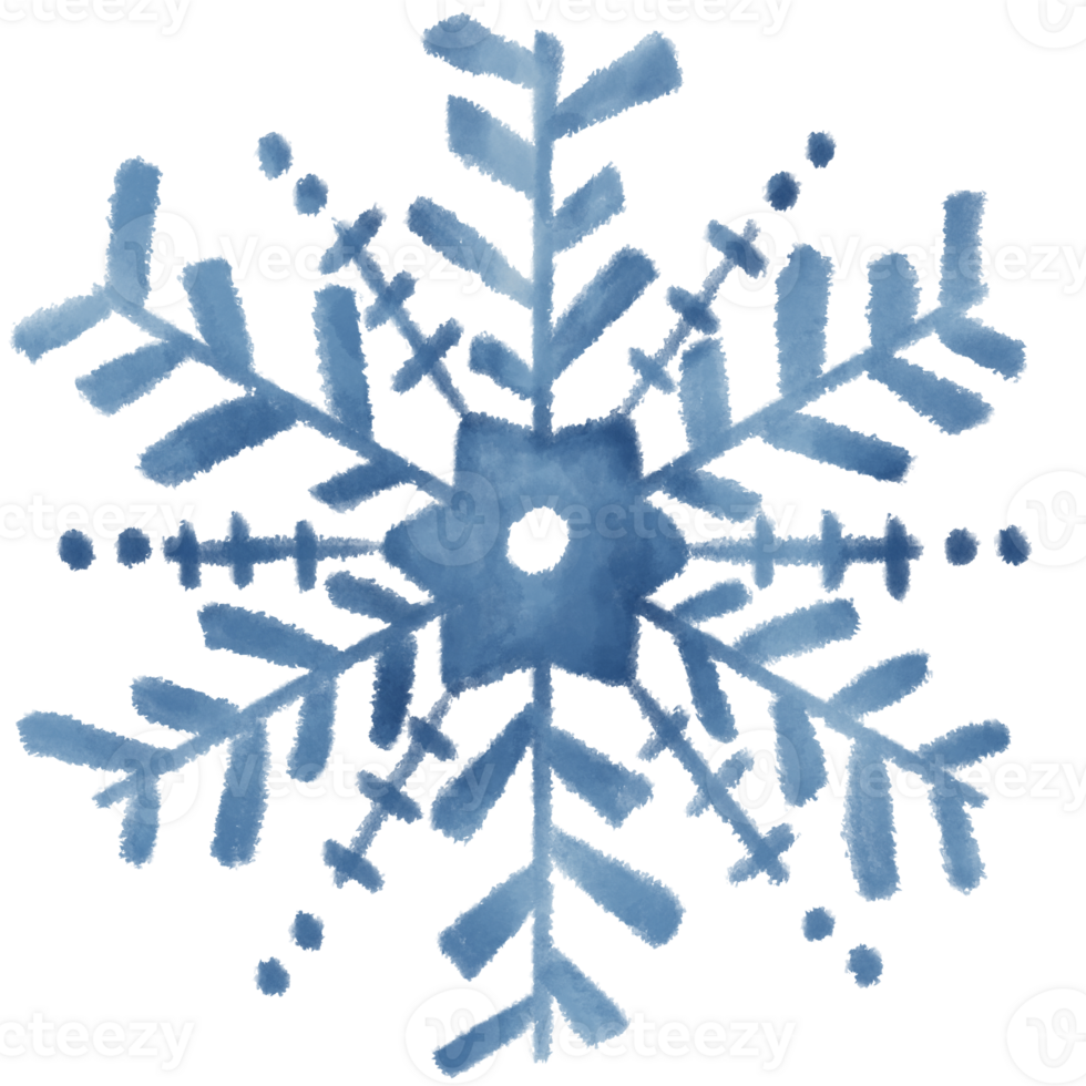 A simple yet elegant watercolor painting of a snowflake. The blue hues and soft edges give the image a calming, ethereal quality. png