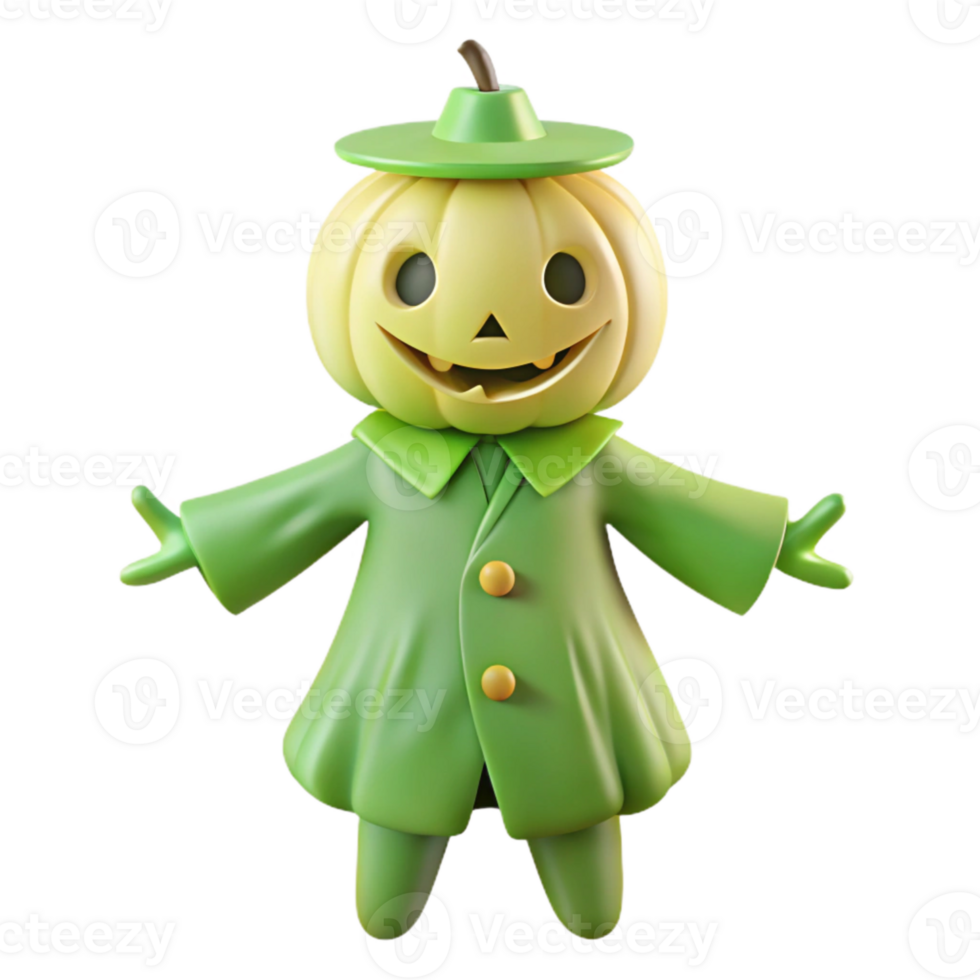 Smiling Pumpkin Character in a Green Coat png
