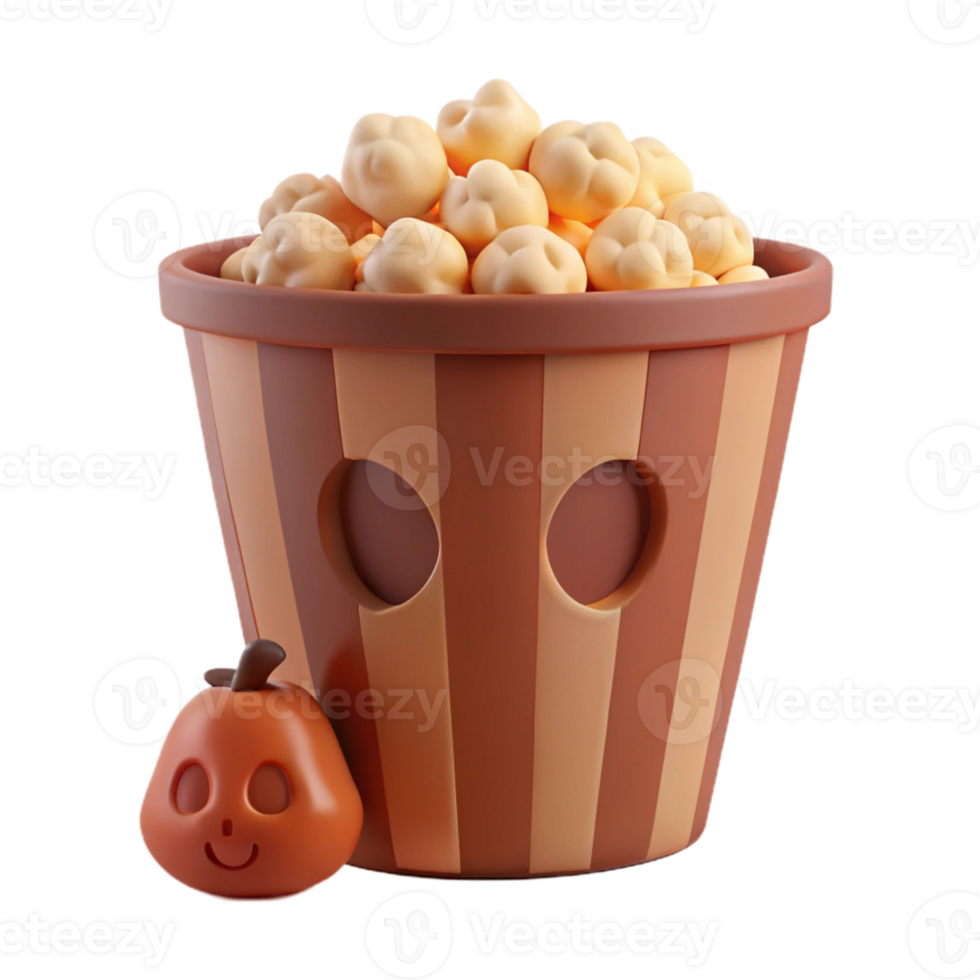 3D Rendered Popcorn Bucket with Pumpkin for Fall png