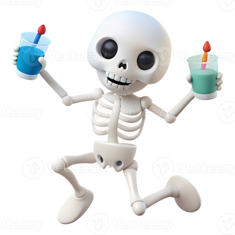 Happy Skeleton Holding Drinks png