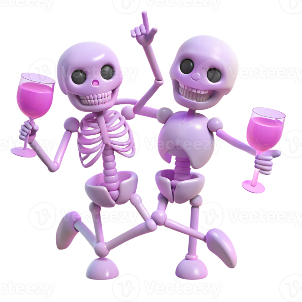 Skeleton Party Two Skeletons Toasting with Wine Glasses png