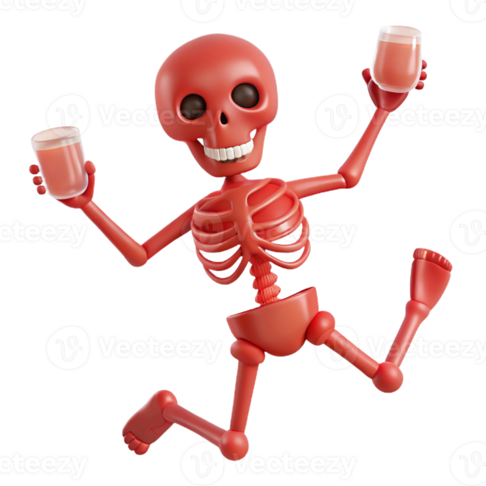 Jumping Skeleton Holding Two Glasses png