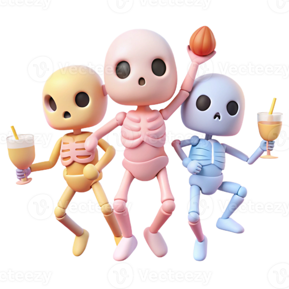 Three Cute Skeletons Having Fun png