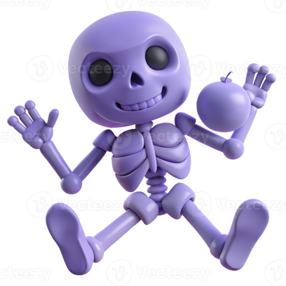 Purple Skeleton with a Grin Holding a Round Object png