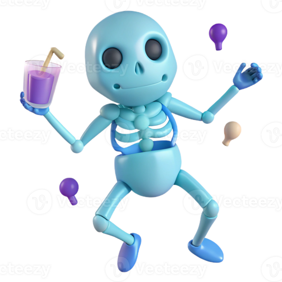 3D Cartoon Skeleton Juggling and Holding a Drink png