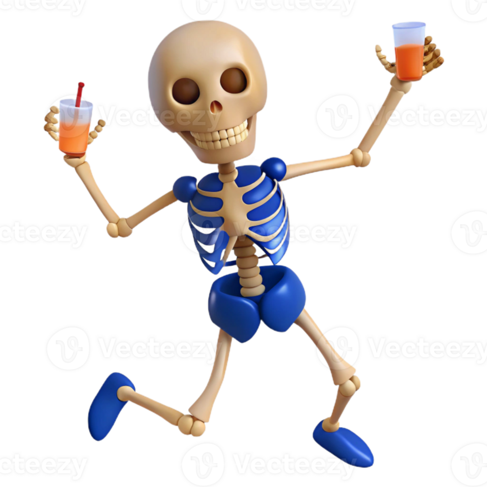Happy Skeleton with Drinks png