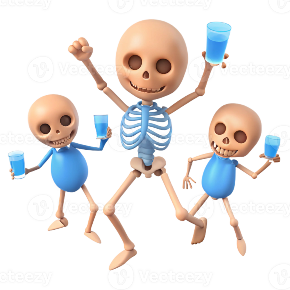 Three Skeletons Having Fun with Blue Drinks png