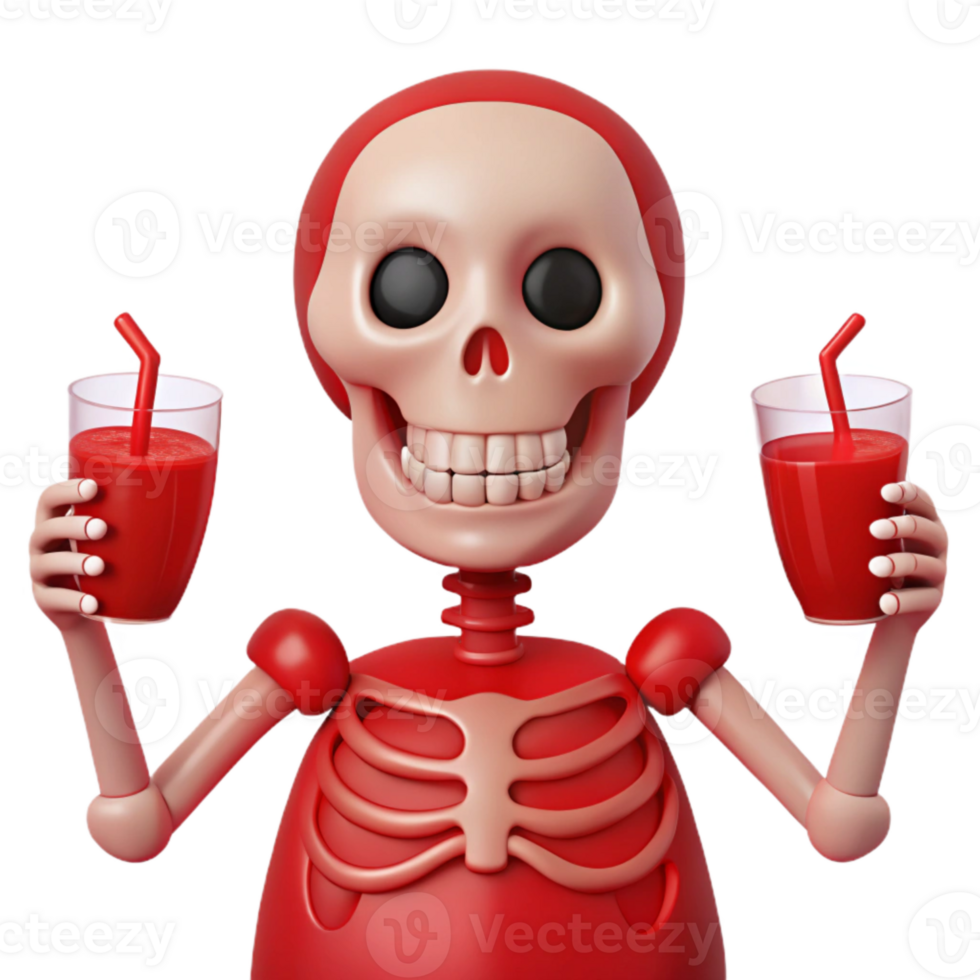 Smiling Skeleton Holding Two Drinks png