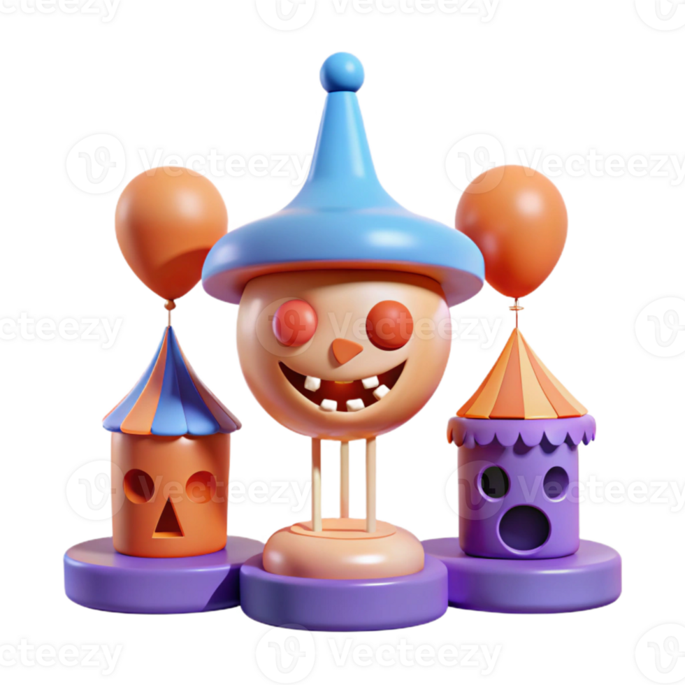 Smiling Cartoon Character with Circus Tents and Balloons png