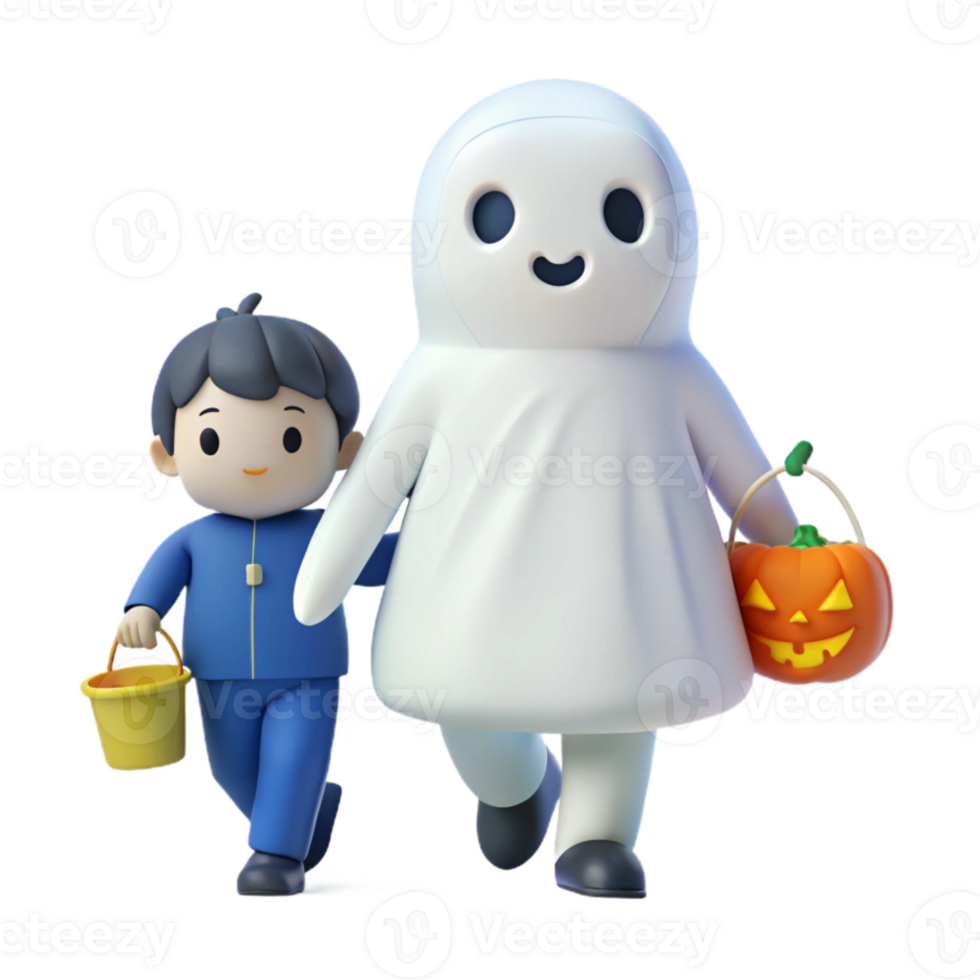 Cute Ghost and Boy Trick or Treating png