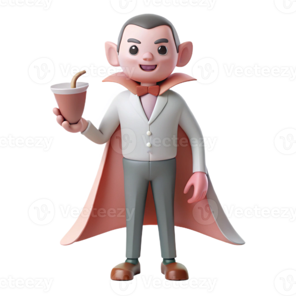 Cute Cartoon Vampire Holding a Cup png