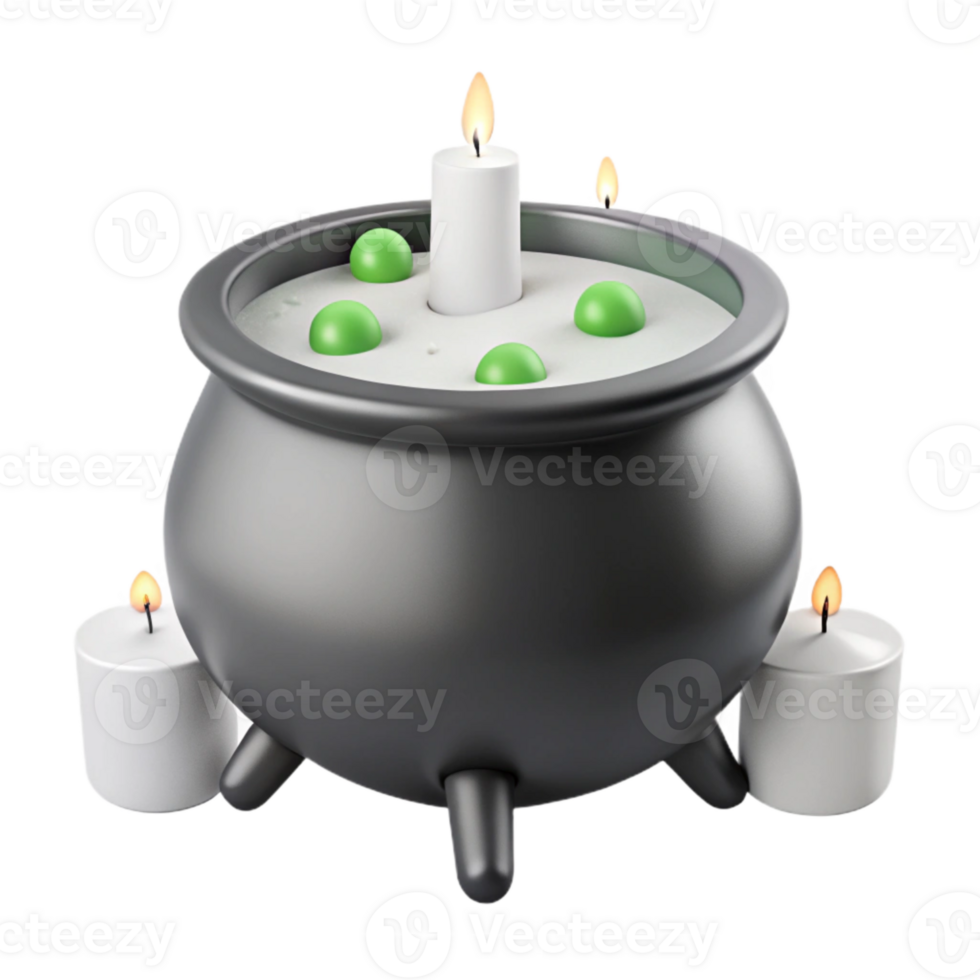 Cauldron with Candles and Green Balls png