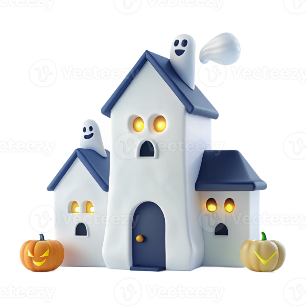Spooky Haunted House with Ghosts and Pumpkins png