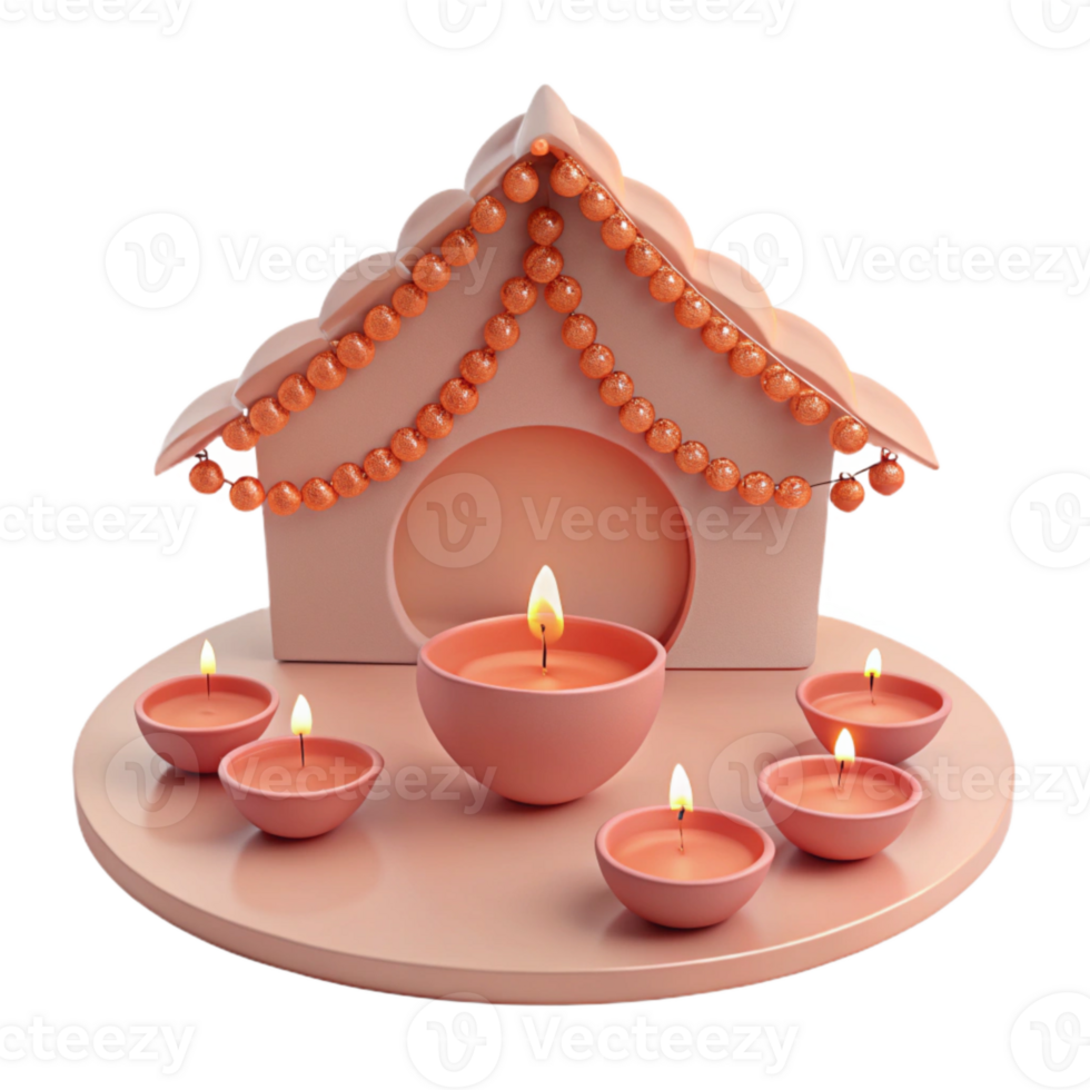 Lit Candles in Front of a Small House Model png