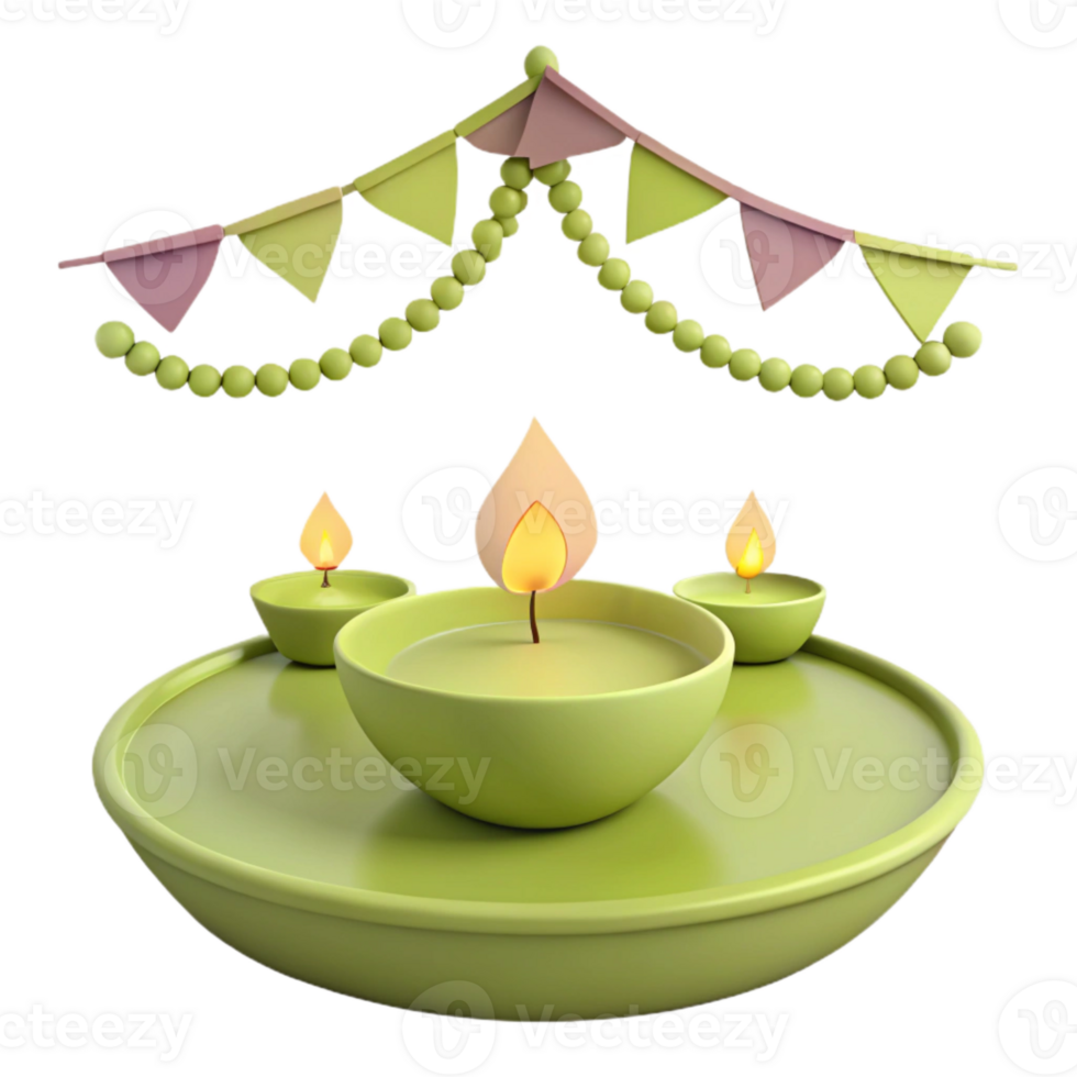 3D Rendered Illustration of Candles and Garland Decorations png