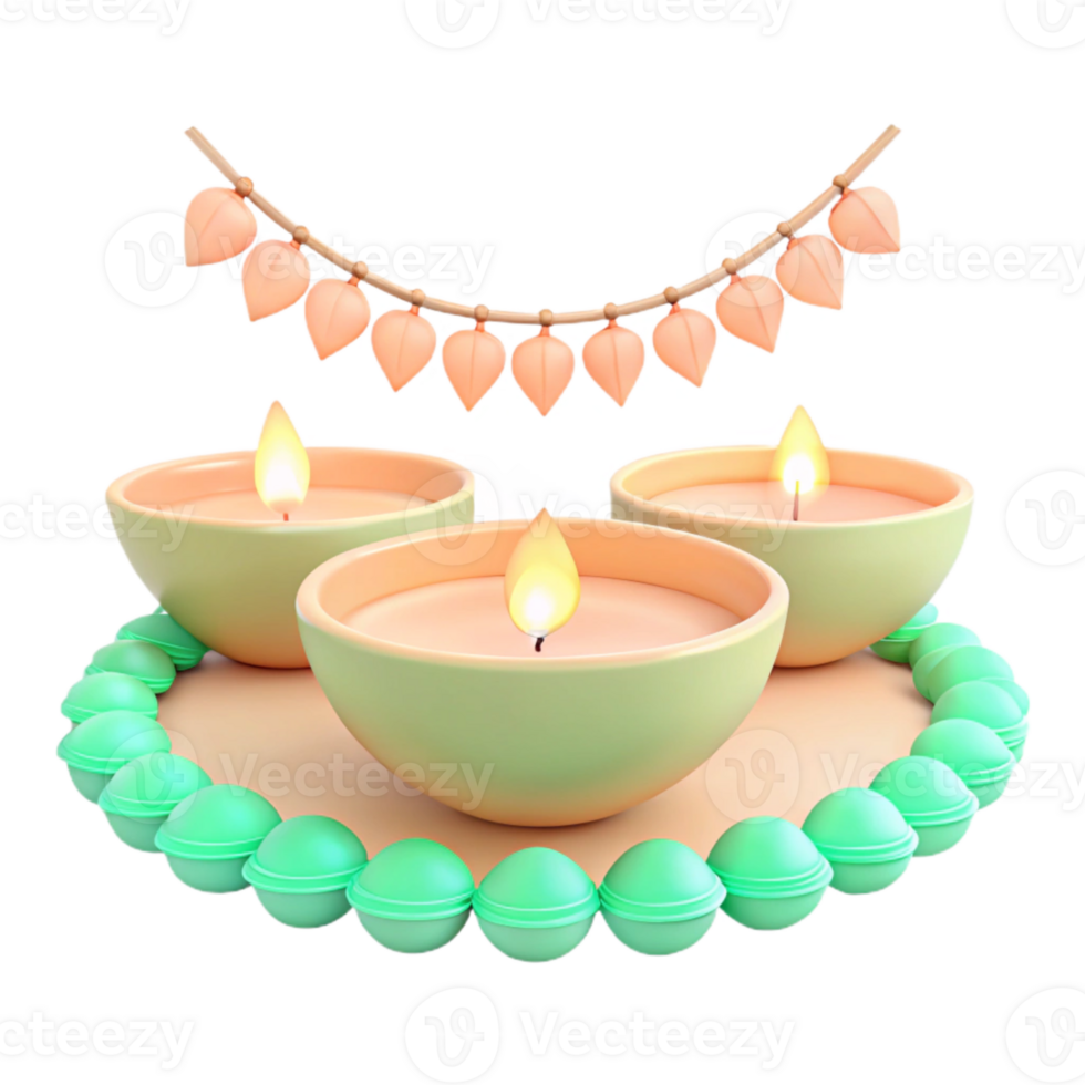 Three Burning Candles on a Festive Tray with a Garland png