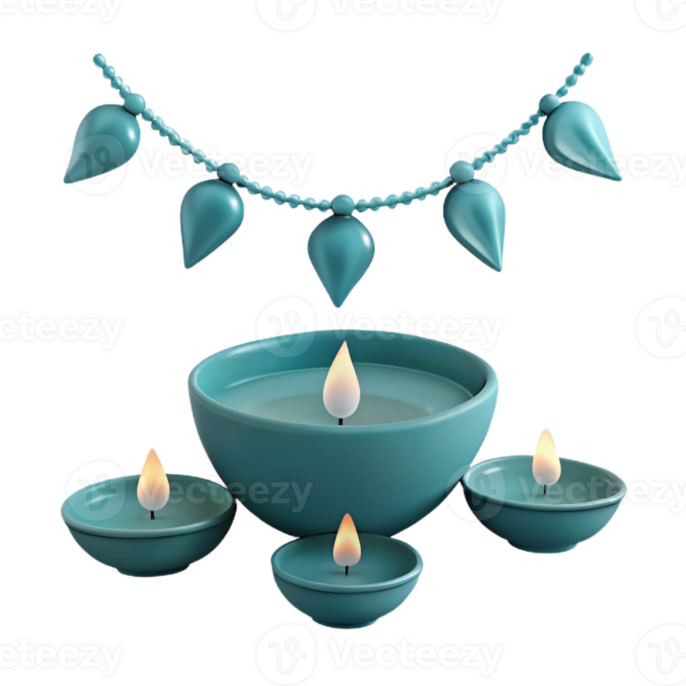 Teal Candles with Garland Decoration png