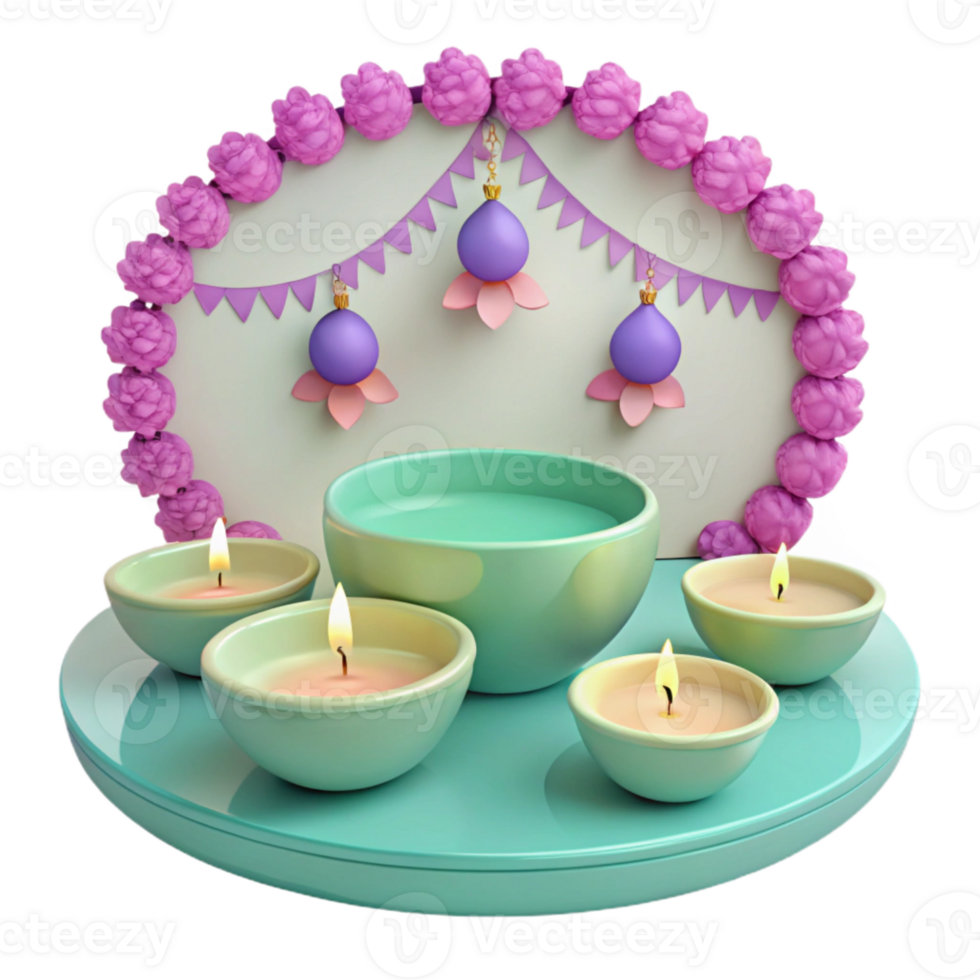 Decorative Candles and Bowl with Water on a Platform png