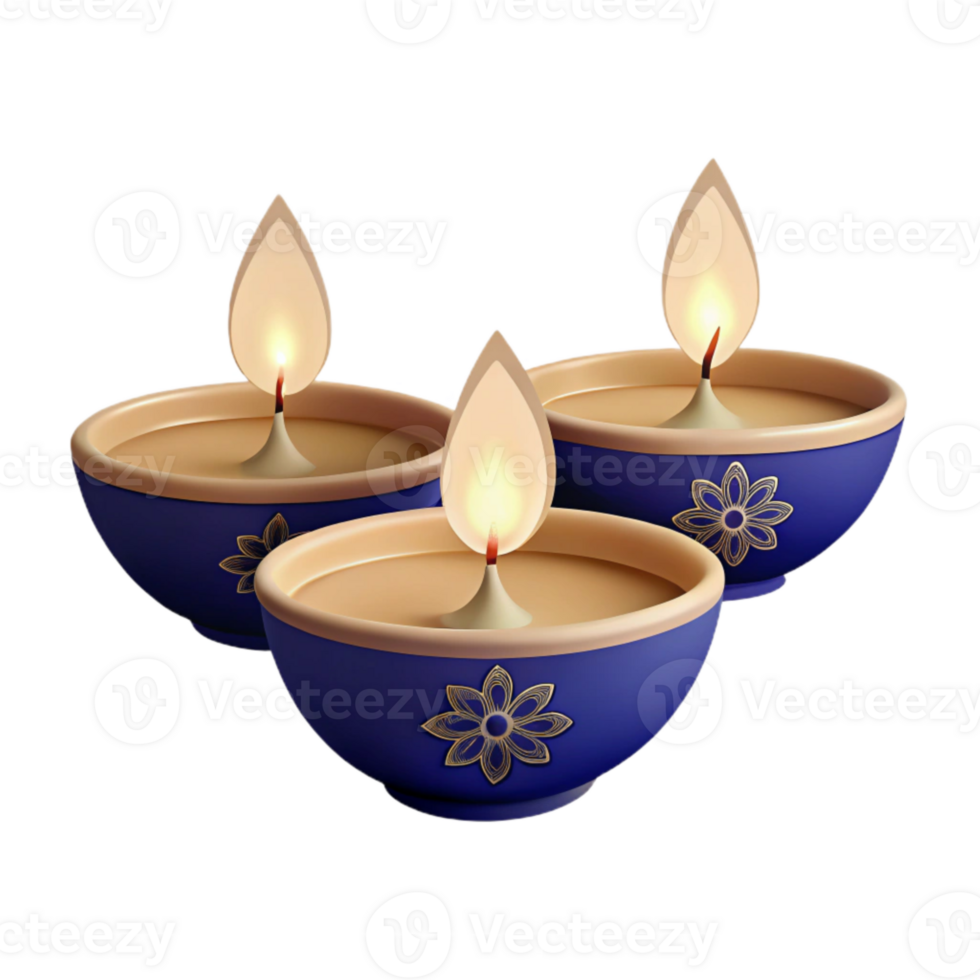 Three Blue Diyas With Flames png