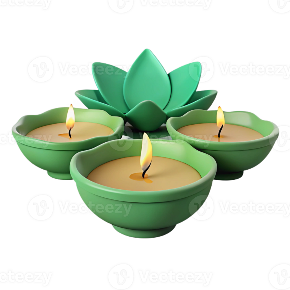 Three Candles in Green Lotus Holders png