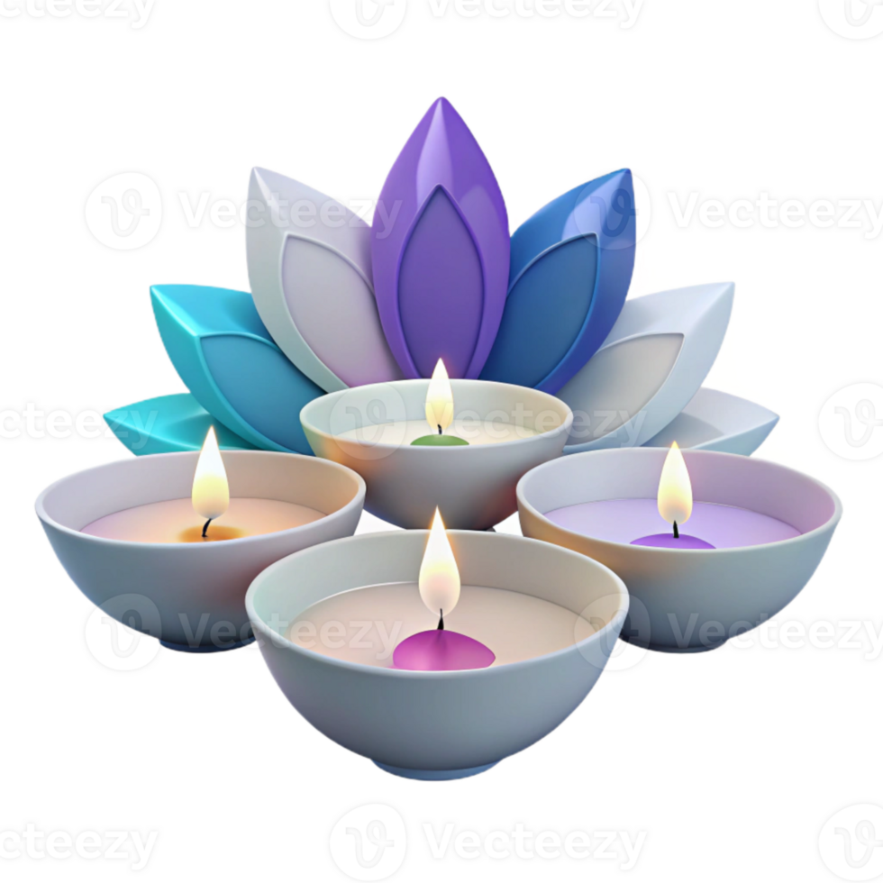Five Candles Arranged in a Lotus Flower Design png