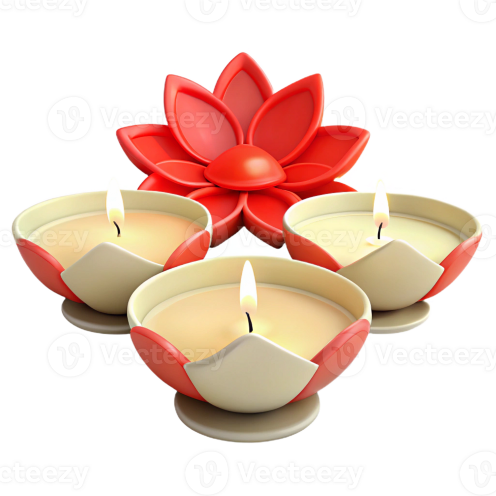 Three Candles with a Red Lotus Flower png