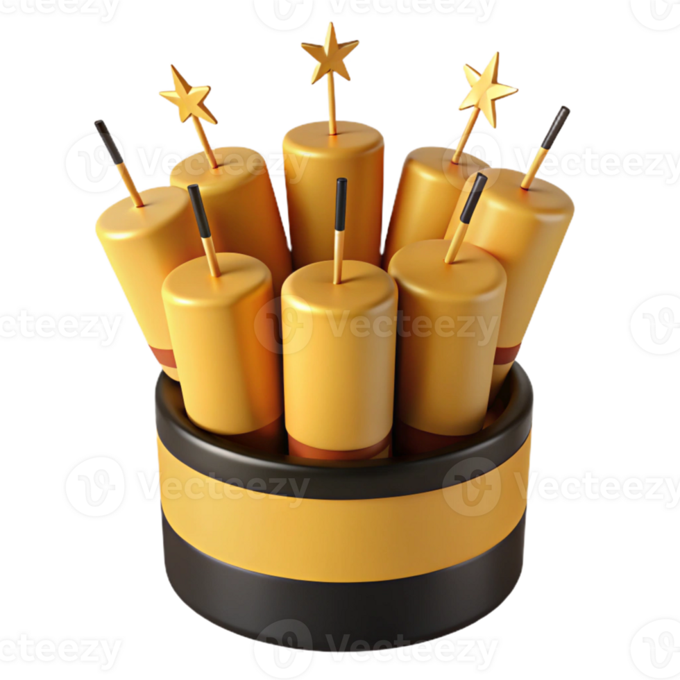 Golden Fireworks in a Black and Yellow Container png
