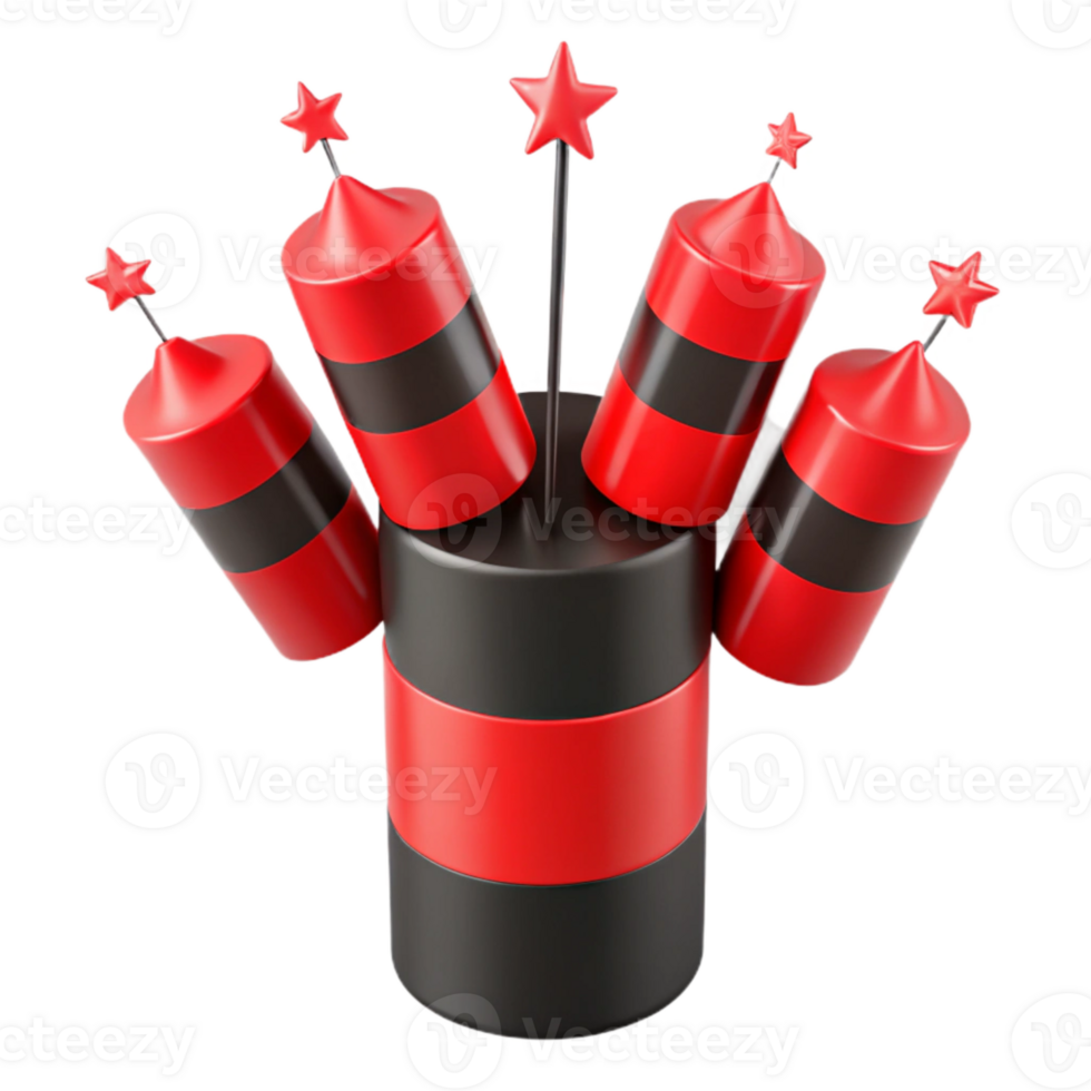 Red and Black Cylindrical Fireworks with Stars png