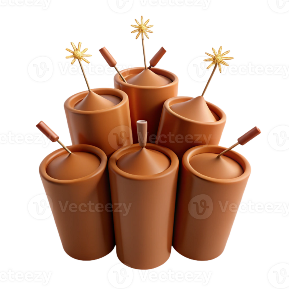 Brown Cylindrical Containers with Golden Stars on Top png