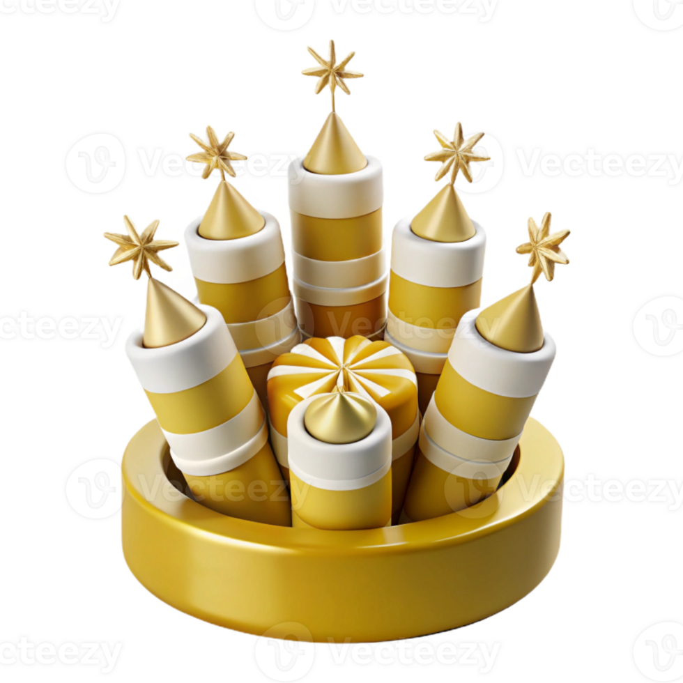 Gold Party Candles with Stars on a Round Base png