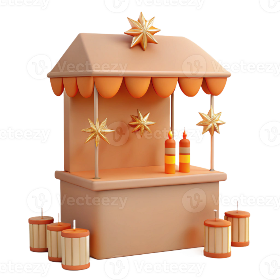 3D Rendered Festive Stall with Candles and Stars png