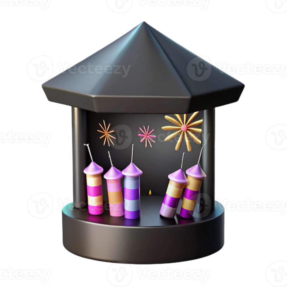 3D Render of Fireworks Display with a Stand png