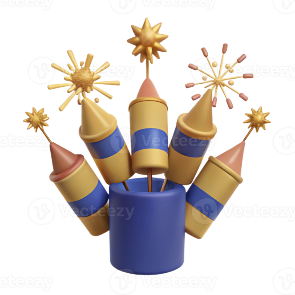 3D Illustration of Fireworks in a Blue Container png