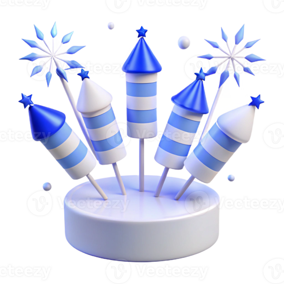 Blue and White Striped Fireworks on a White Platform png