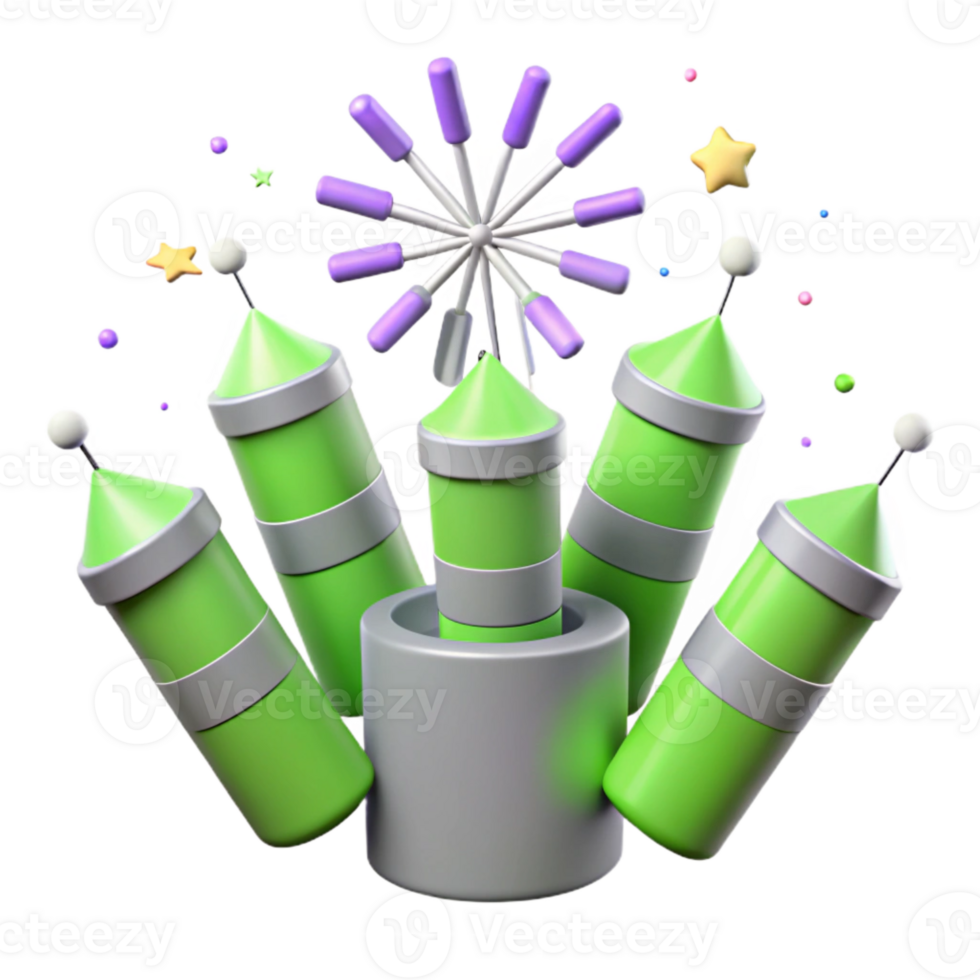 3D Illustration of Festive Firework Display with Multiple Rockets png