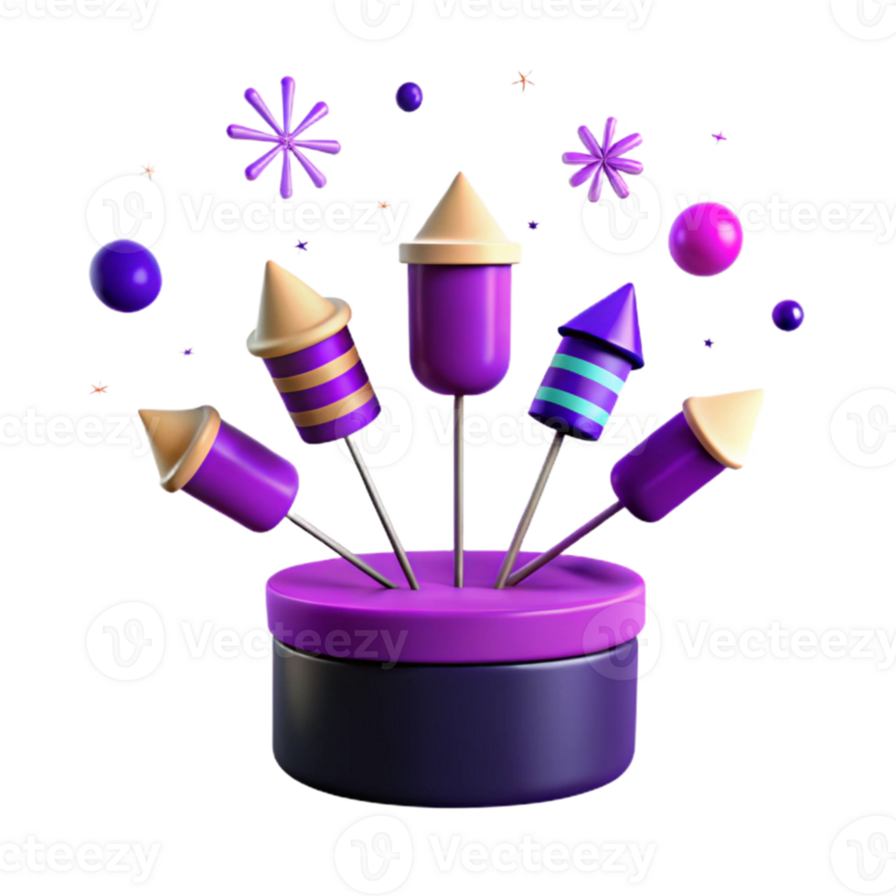 3D Purple Fireworks Celebration png