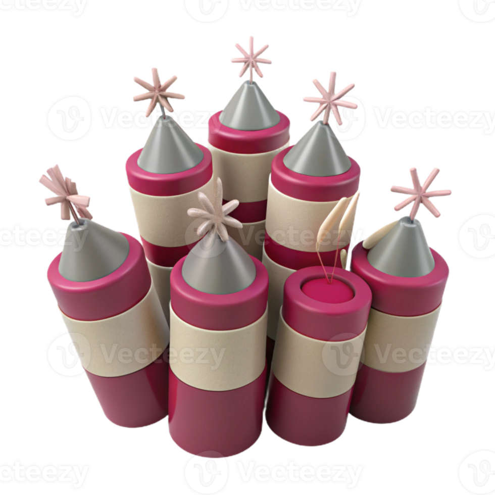 Colorful Fireworks Illustration 3D Render of Festive Celebration png