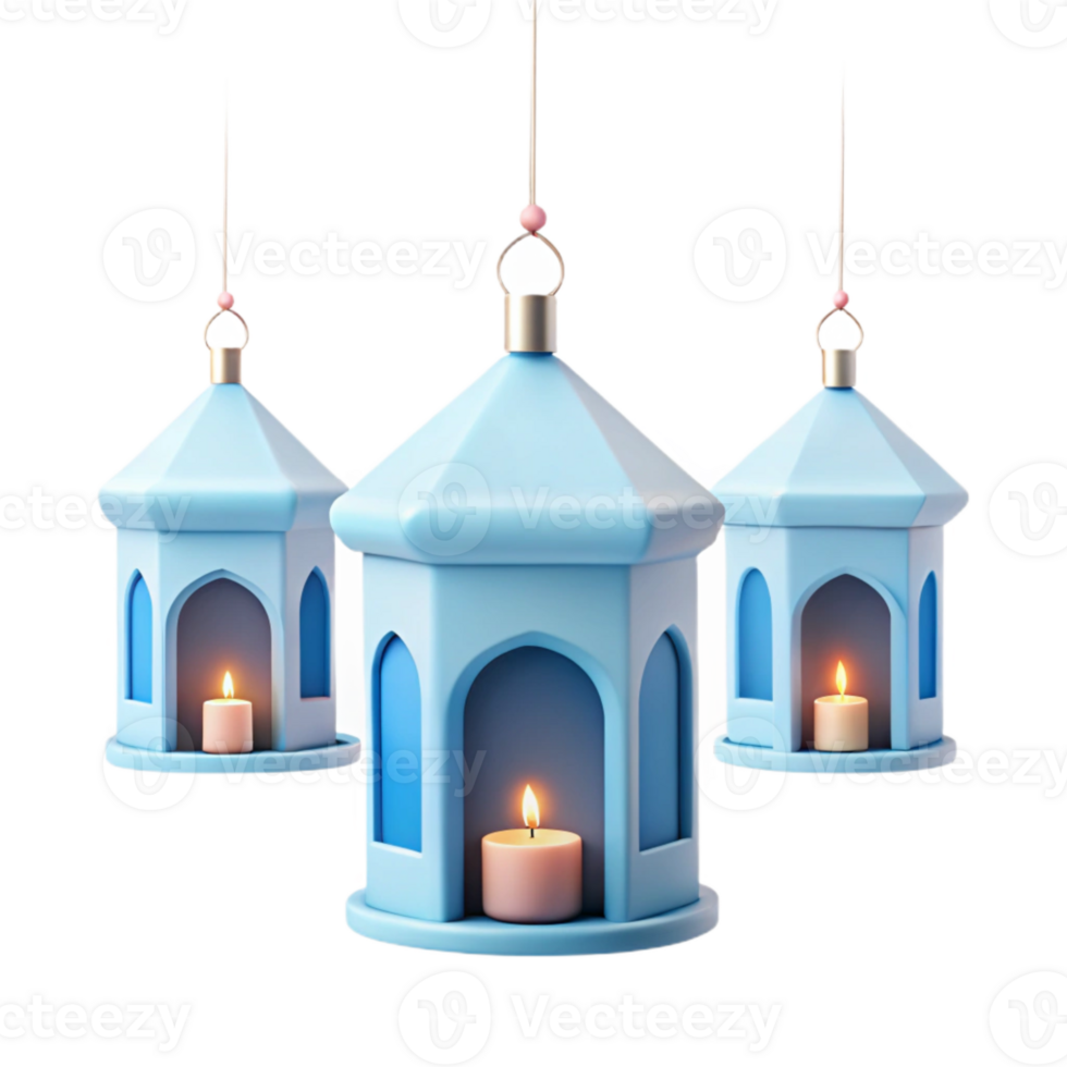 Three Blue Lanterns with Candles png