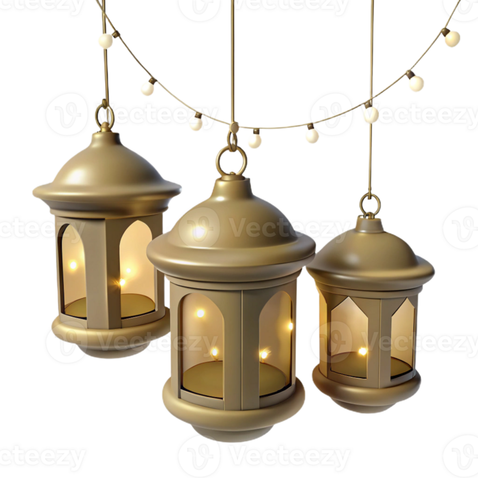 Golden Lanterns with String Lights png