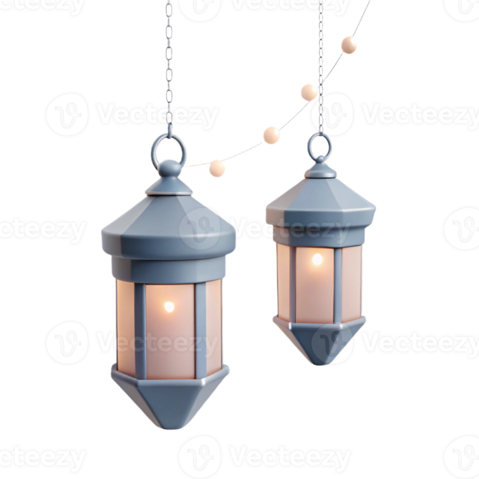 Two Hanging Lanterns with String Lights png