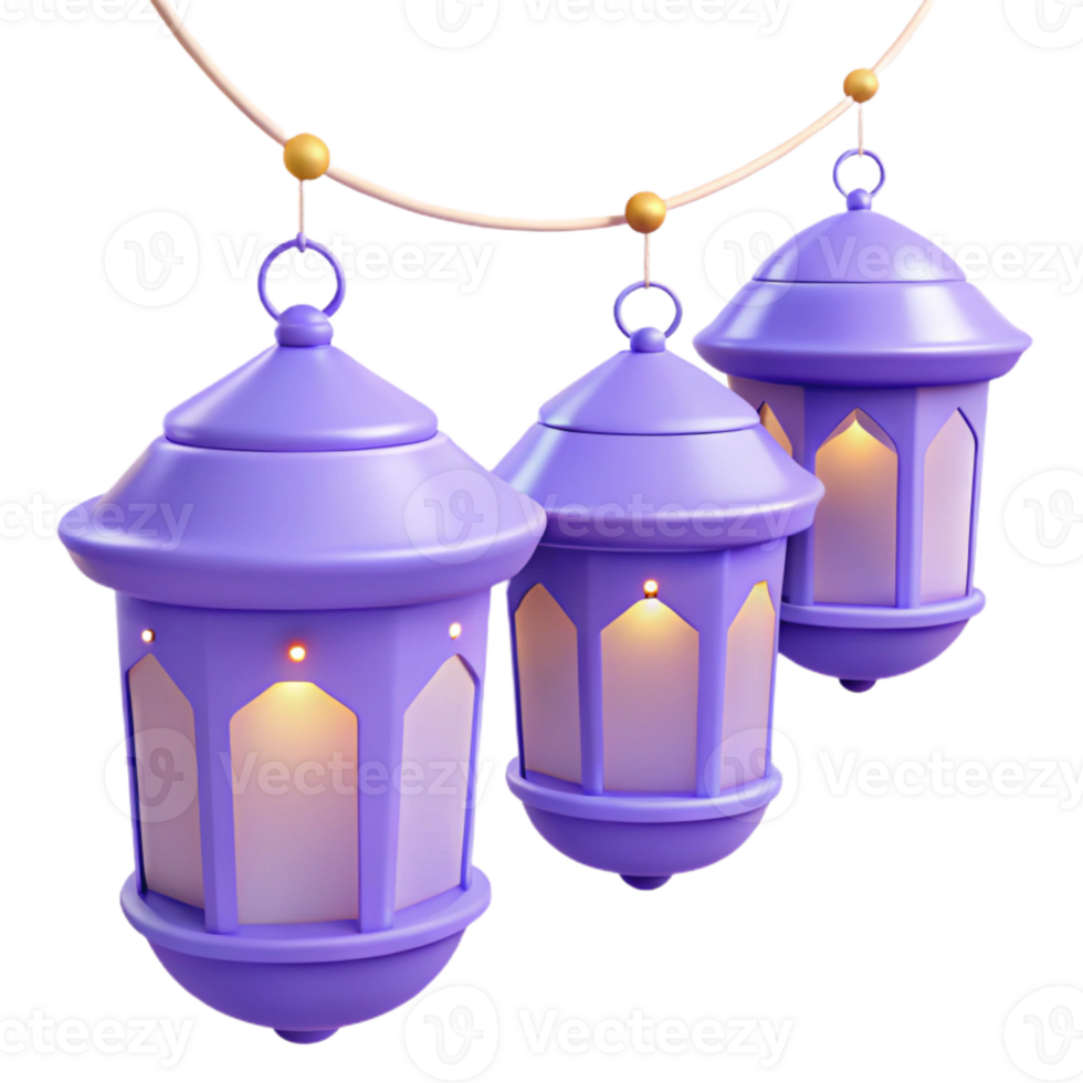 Purple Ramadan Lanterns Hanging on a String png