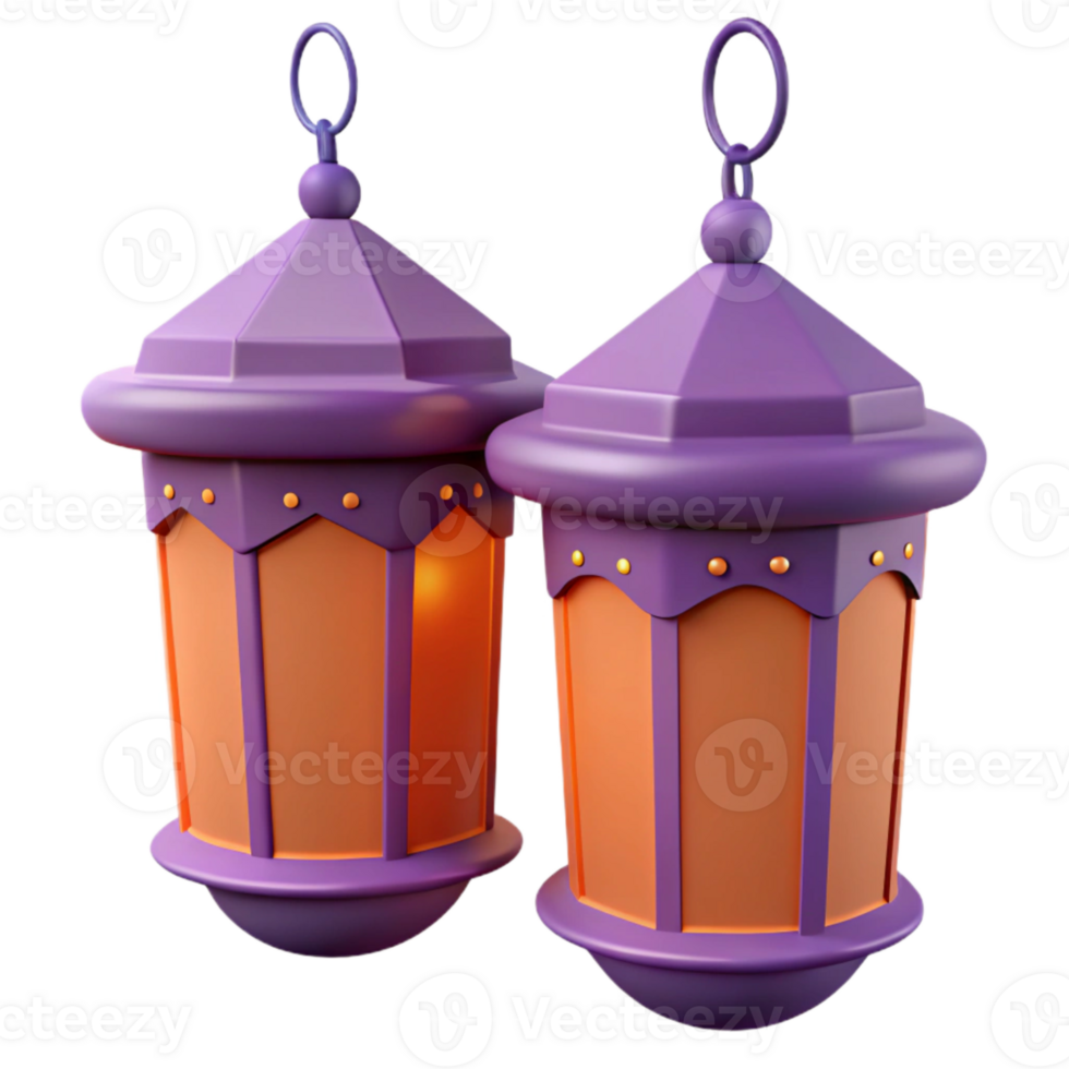 Purple Lanterns with Orange Glass Panels png