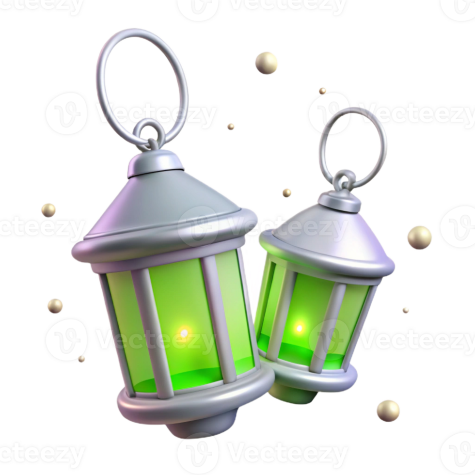 3D Rendered Green Lanterns with Glowing Lights png