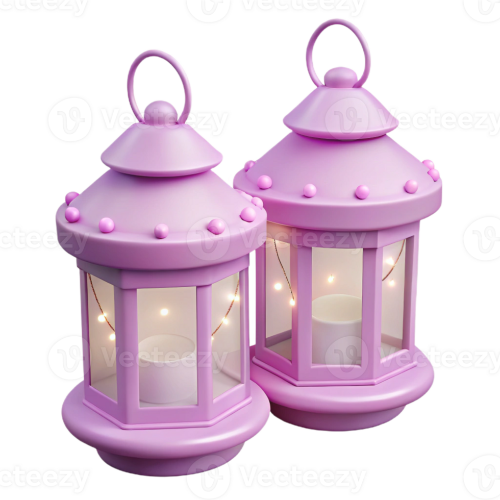 Two Pink Lanterns with String Lights png