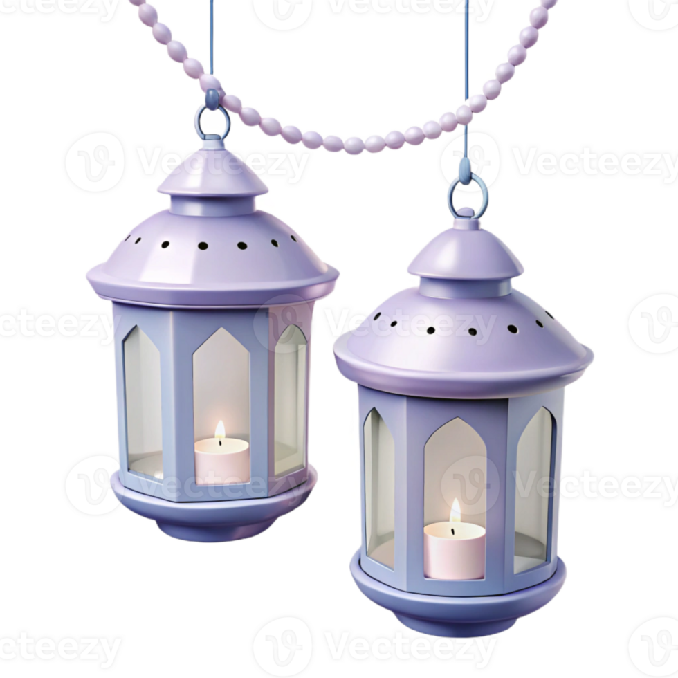 Purple Lanterns Hanging From a String of Beads png