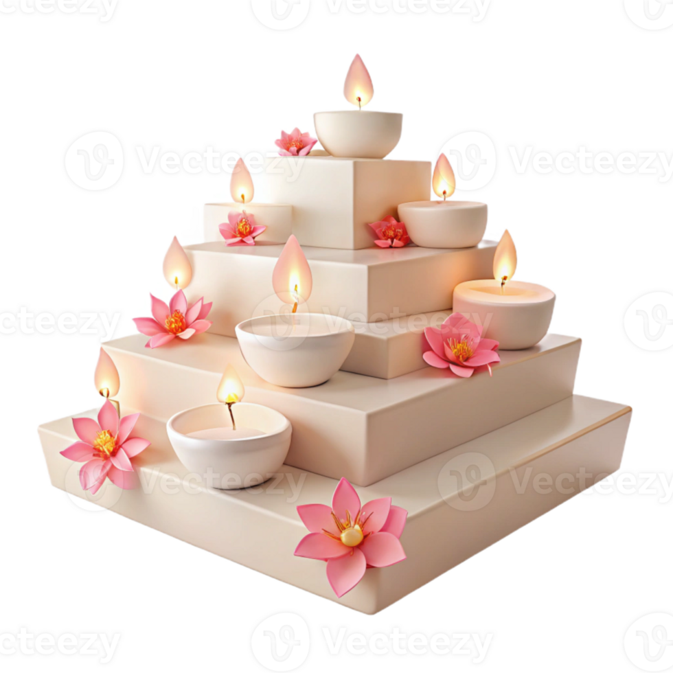 Pyramid of Candles with Pink Flowers png