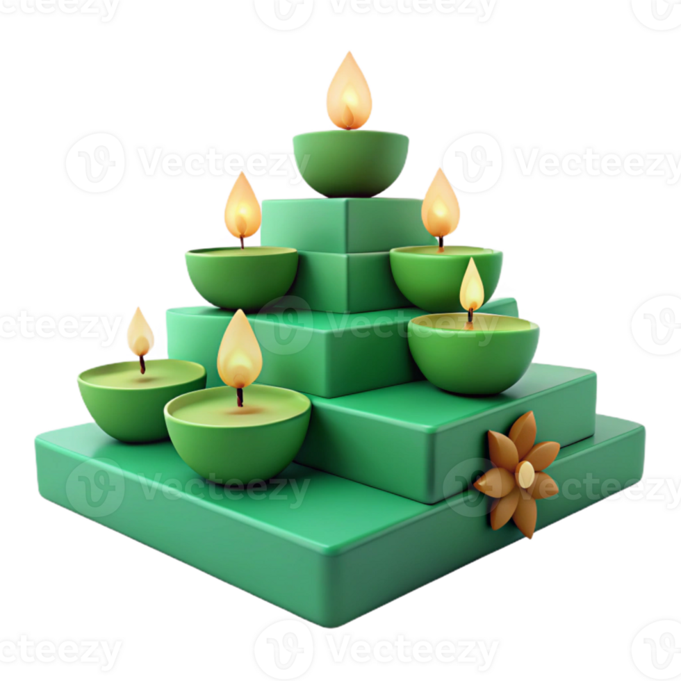 Green Candles on a Pyramid of Squares png